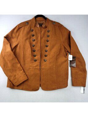 Multiples Faux Suede Military Jacket XL Tobacco Fall Capsule Layering Streetwear